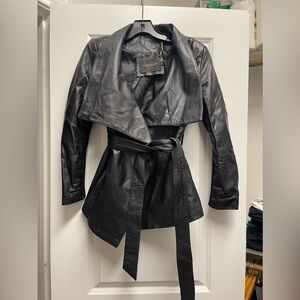 Leather jacket with belt